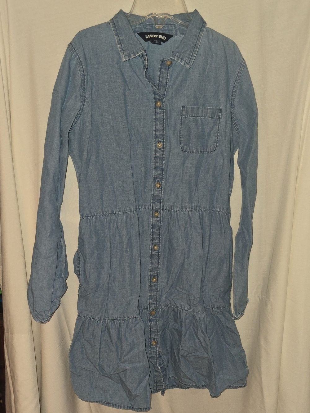 Lands' End Light Blue Denim-Style Button Front Dress